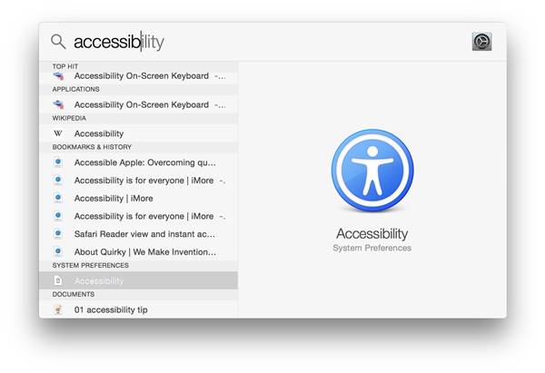 Accessibility Spotlight OS X